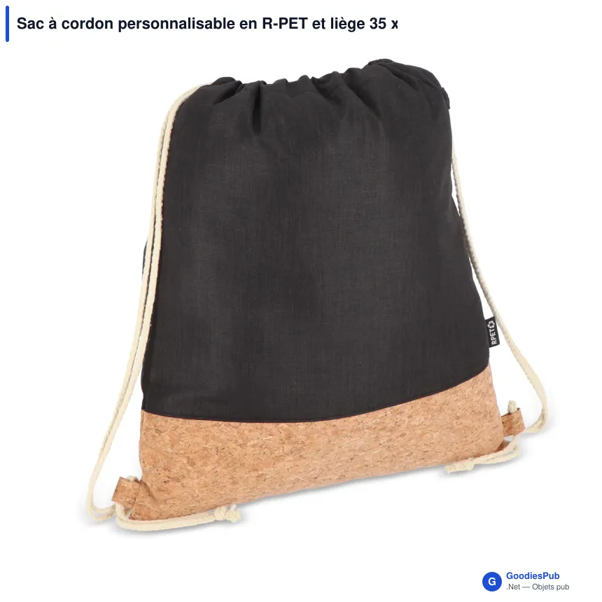Sac à cordon personnalisable en R-PET et liège 35 x 40 cm avec logo - Liège - Image 2