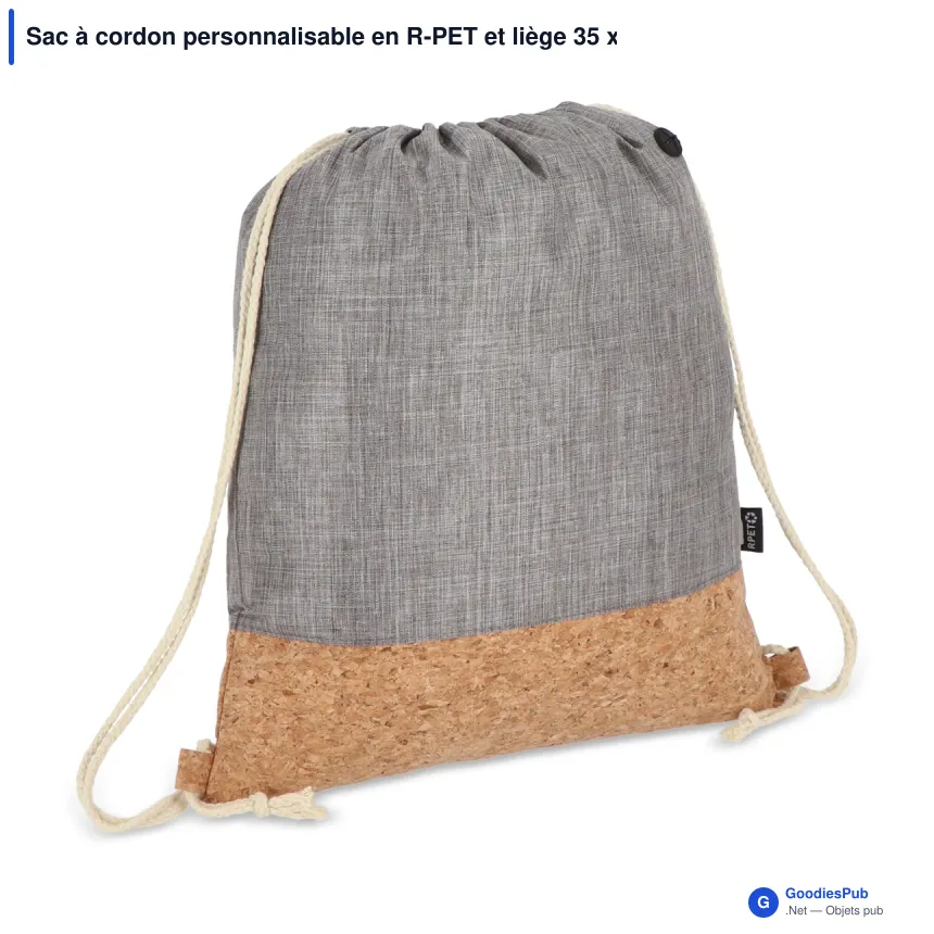 Sac à cordon personnalisable en R-PET et liège 35 x 40 cm avec logo - Liège - Image 3