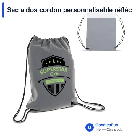 Sac à dos cordon personnalisable réfléchissant avec logo - 30 x 40 cm