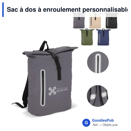 Sac à dos à enroulement personnalisable R-PET 600D enduit PU 20 L avec logo