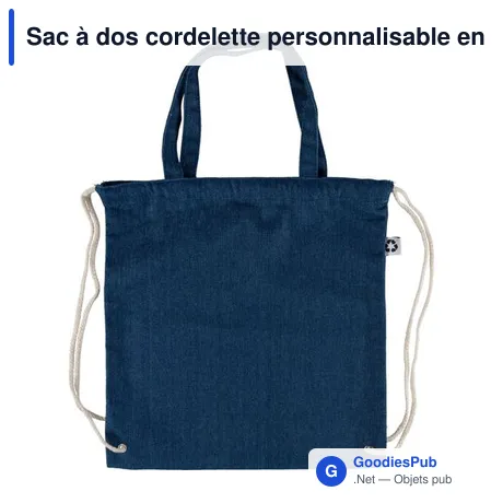 Sac à dos cordelette personnalisable en denim recyclé Dexavec logo