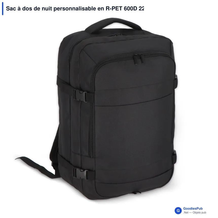 Sac à dos de nuit personnalisable en R-PET 600D 22 L avec logo - Noir - Image 2