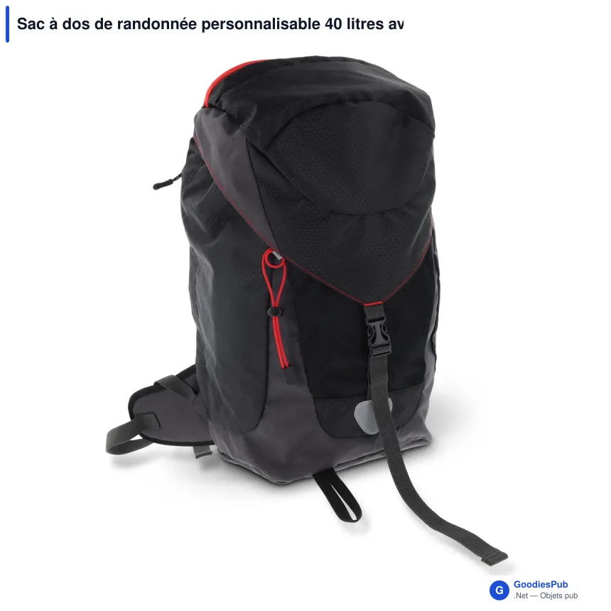 Sac à dos de randonnée personnalisable 40 litres avec logo - Noir - Image 2