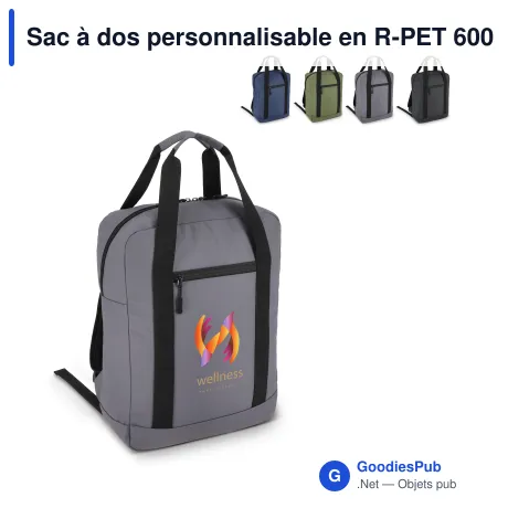 Sac à dos personnalisable en R-PET 600D enduit PU 12 L avec logo - Compact