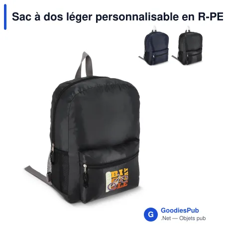 Sac à dos léger personnalisable en R-PET 190T 16 L avec logo - Bleu foncé ou noir