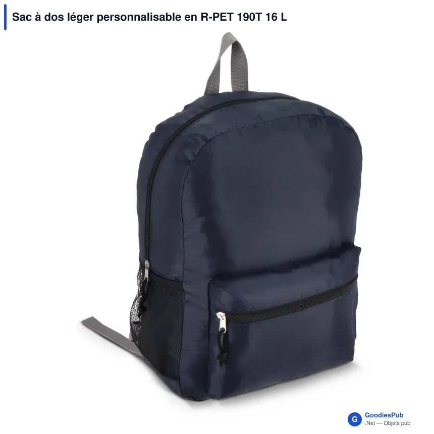 Sac à dos léger personnalisable en R-PET 190T 16 L avec logo - Bleu foncé ou noir - Image 2