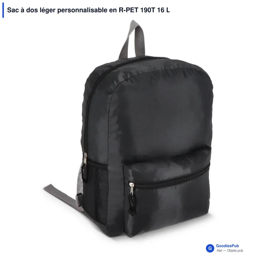 Sac à dos léger personnalisable en R-PET 190T 16 L avec logo - Bleu foncé ou noir - Image 3