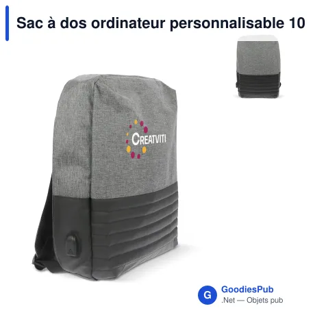 Sac à dos ordinateur personnalisable 10 L gris avec logo - Addison
