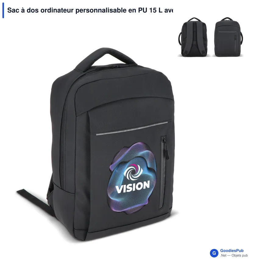 Sac à dos ordinateur personnalisable en PU 15 L avec logo - Osaka - Image 1