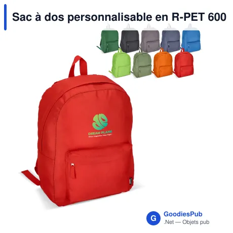 Sac à dos personnalisable en R-PET 600D 20 L avec logo - Neuf coloris