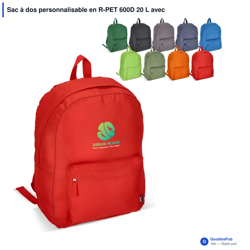 Sac à dos personnalisable en R-PET 600D 20 L avec logo - Neuf coloris - Image 1