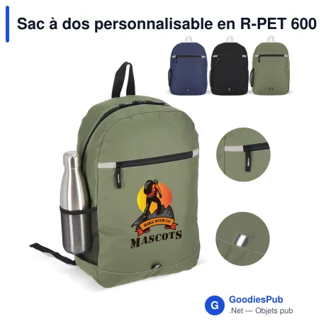 Sac à dos personnalisable en R-PET 600D 18 L avec logo - Nevada