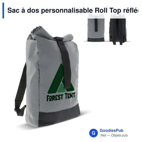 Sac à dos personnalisable Roll Top réfléchissant avec logo - 26 x 13 x 50 cm
