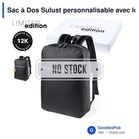 Sac à Dos Sulust personnalisable avec logo entreprise en polyester noir