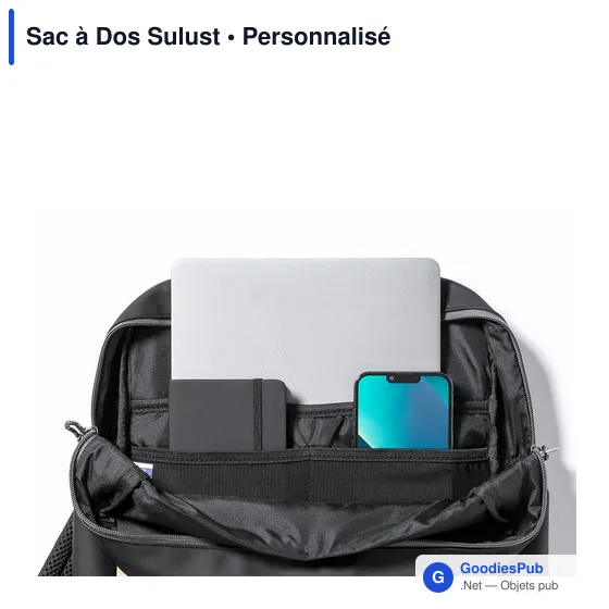 Sac à Dos Sulust personnalisable avec logo entreprise en polyester noir - Image 5
