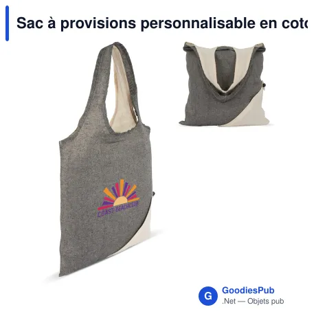 Sac à provisions personnalisable en coton recyclé OEKO-TEX® 38x42 cm avec logo - Gris
