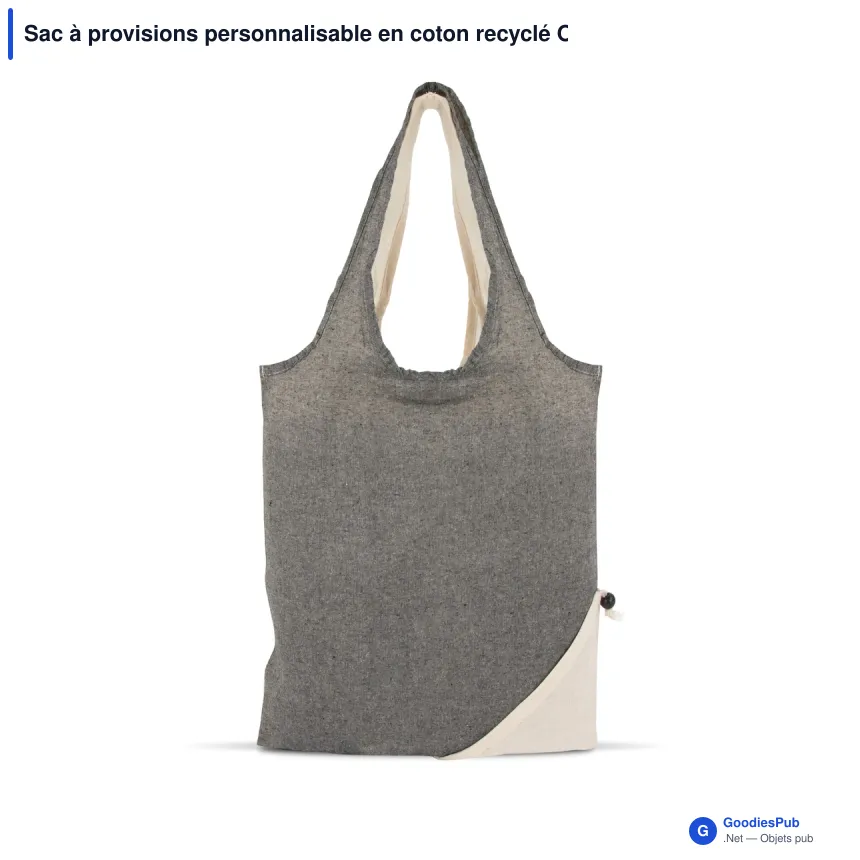Sac à provisions personnalisable en coton recyclé OEKO-TEX® 38x42 cm avec logo - Gris - Image 2
