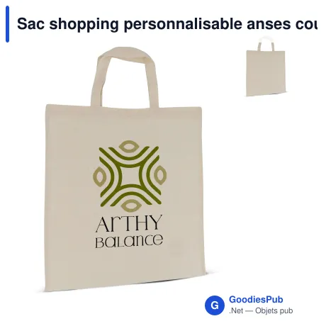 Sac shopping personnalisable anses courtes en coton OEKO-TEX® 38x42 cm avec logo - Écru