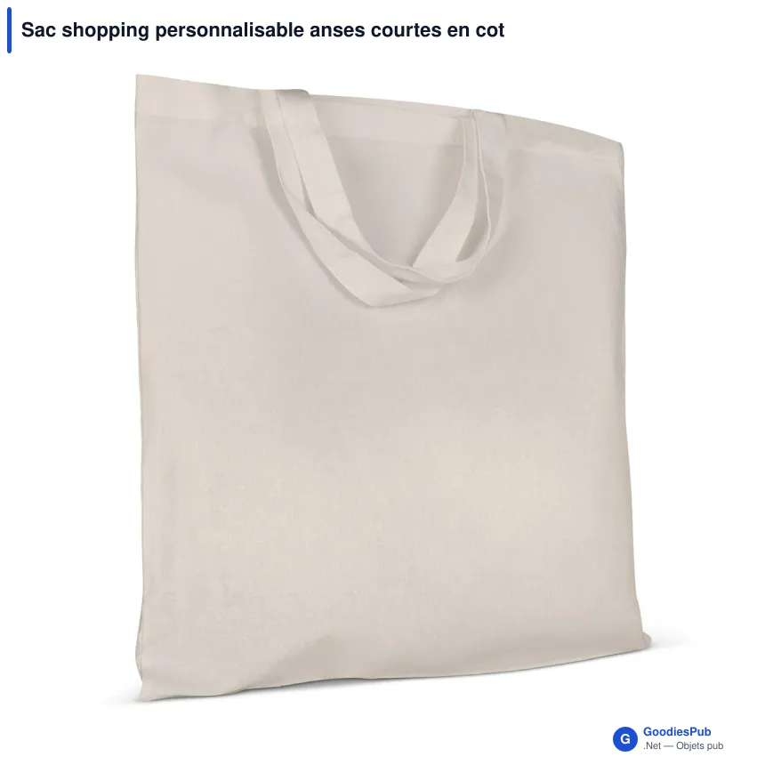 Sac shopping personnalisable anses courtes en coton OEKO-TEX® 38x42 cm avec logo - Écru - Image 2