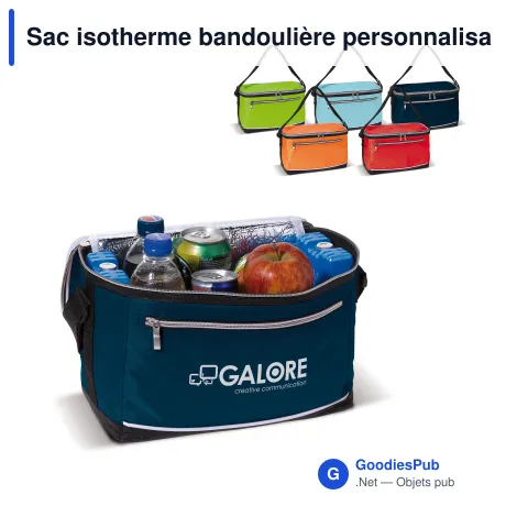 Sac isotherme bandoulière personnalisable 30,5 x 19 cm avec logo - Polyester