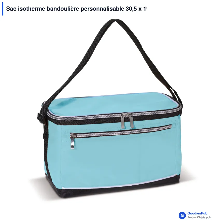 Sac isotherme bandoulière personnalisable 30,5 x 19 cm avec logo - Polyester - Image 2