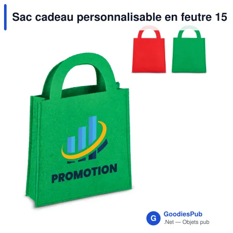 Sac cadeau personnalisable en feutre 15 x 21 cm avec logo - Petit format