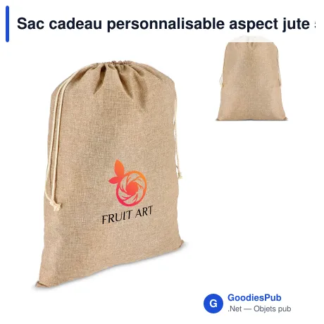 Sac cadeau personnalisable aspect jute 50 x 70 cm avec logo - Grand format