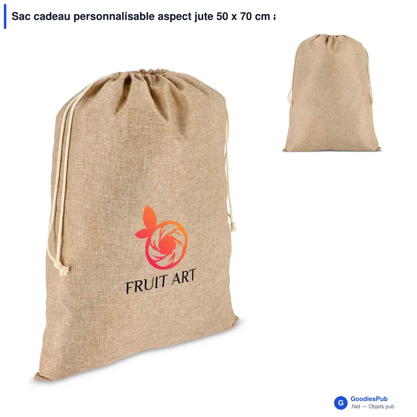 Sac cadeau personnalisable aspect jute 50 x 70 cm avec logo - Grand format - Image 1