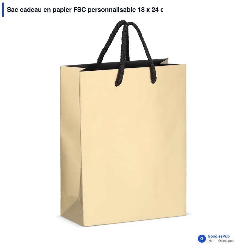 Sac cadeau en papier FSC personnalisable 18 x 24 cm avec logo - Or ou argent - Image 2