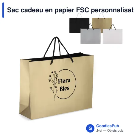 Sac cadeau en papier FSC personnalisable 40 x 30 cm avec logo - Format paysage