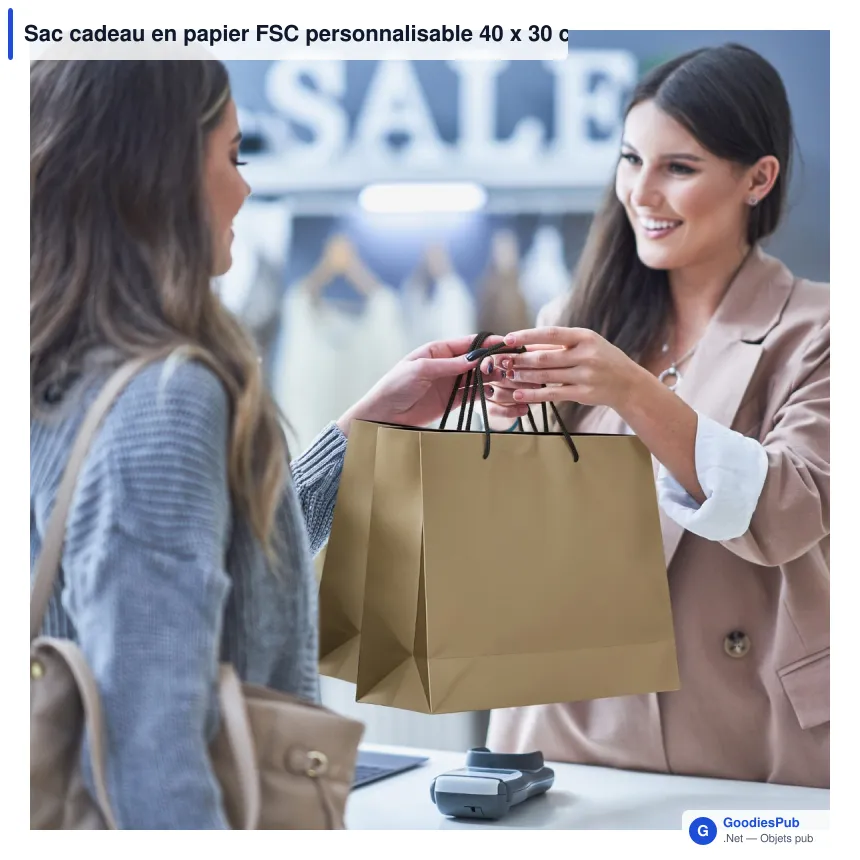 Sac cadeau en papier FSC personnalisable 40 x 30 cm avec logo - Format paysage - Image 2