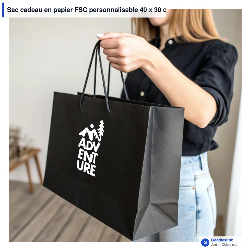 Sac cadeau en papier FSC personnalisable 40 x 30 cm avec logo - Format paysage - Image 4