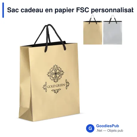 Sac cadeau en papier FSC personnalisable 24 x 30 cm avec logo - Or ou argent