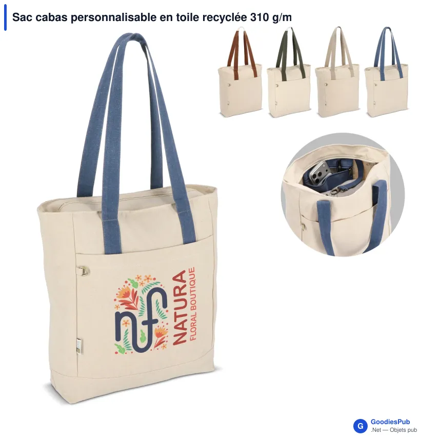 Sac cabas personnalisable en toile recyclée 310 g/m² avec logo - InSideOut Reuuz - Image 1