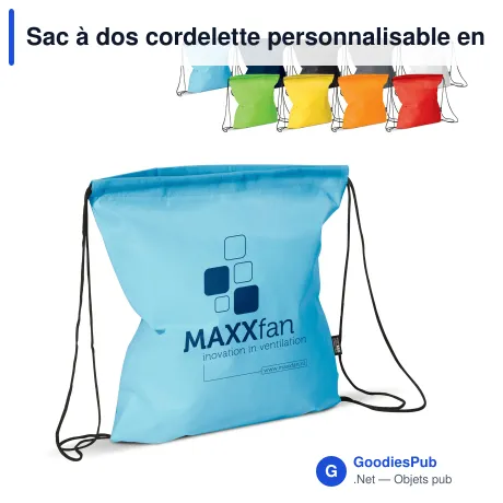 Sac à dos cordelette personnalisable en non-tissé 75 g/m² avec logo - 37 x 41 cm