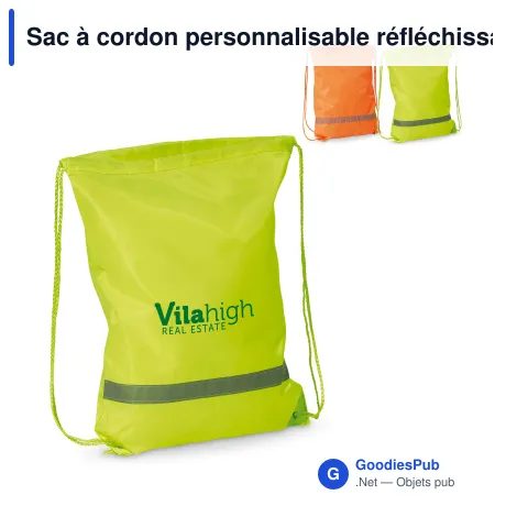 Sac à cordon personnalisable réfléchissant en polyester avec logo - Réfléchissant