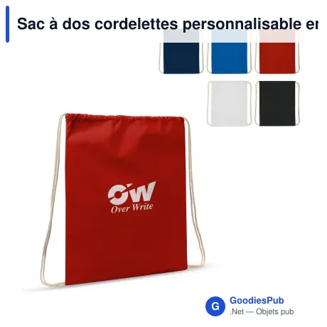 Sac à dos cordelettes personnalisable en coton OEKO-TEX® 35x45 cm avec logo - Couleurs