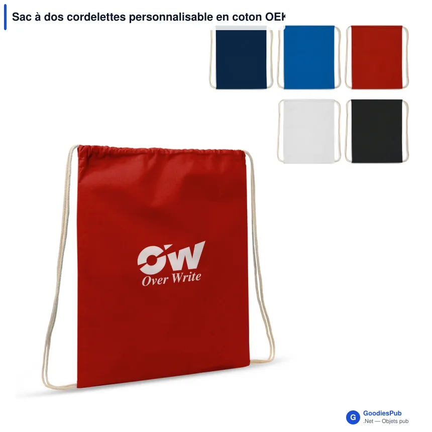 Sac à dos cordelettes personnalisable en coton OEKO-TEX® 35x45 cm avec logo - Couleurs - Image 1