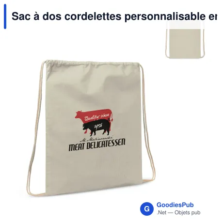Sac à dos cordelettes personnalisable en coton OEKO-TEX® 35x45 cm avec logo - Écru