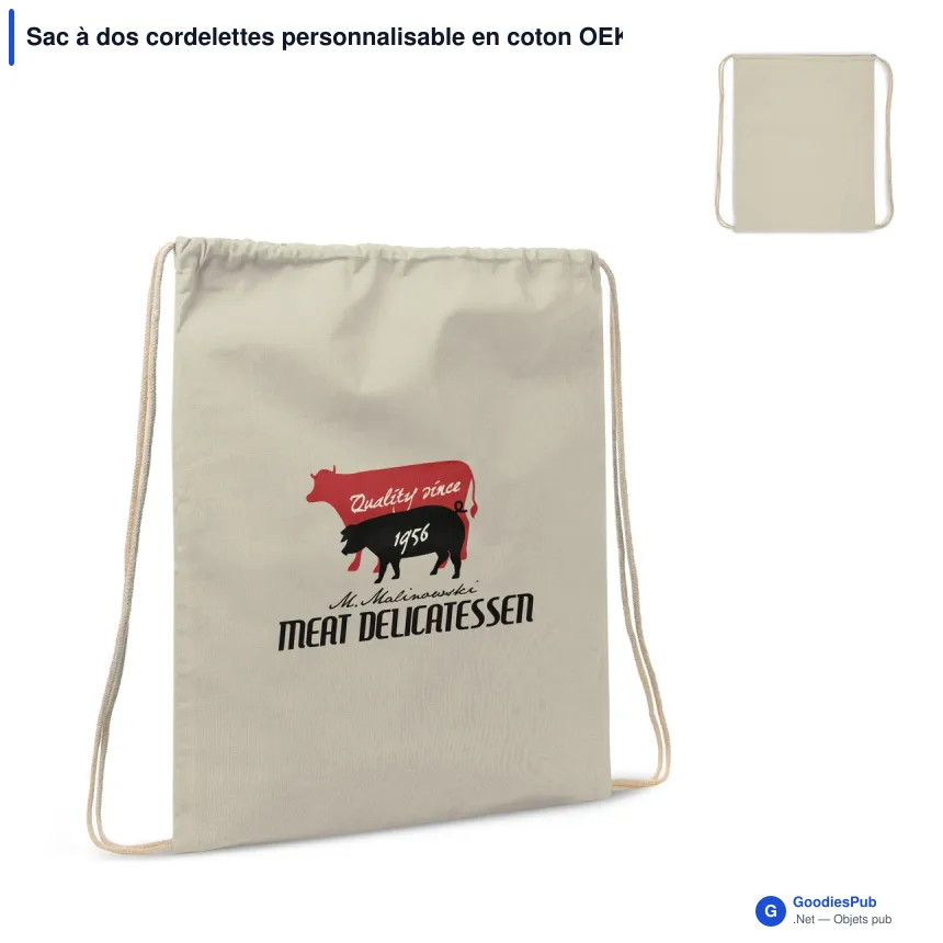 Sac à dos cordelettes personnalisable en coton OEKO-TEX® 35x45 cm avec logo - Écru - Image 1