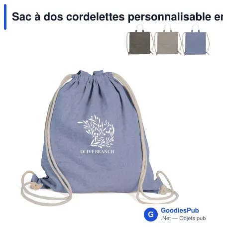Sac à dos cordelettes personnalisable en coton recyclé 38x42 cm avec logo - Recyclé