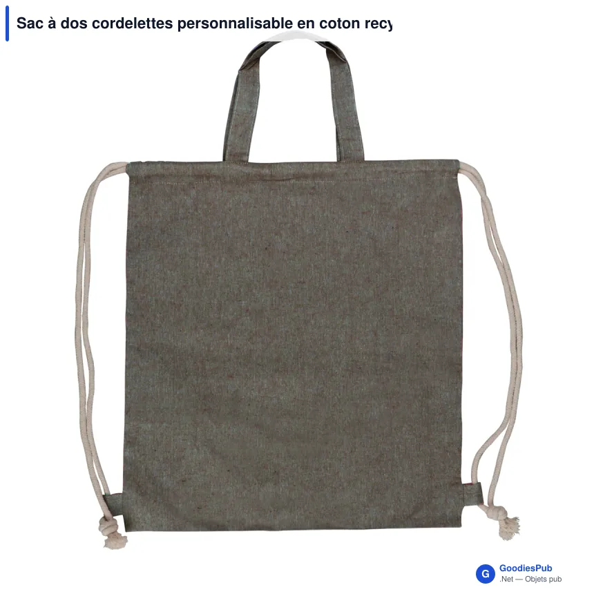 Sac à dos cordelettes personnalisable en coton recyclé 38x42 cm avec logo - Recyclé - Image 3