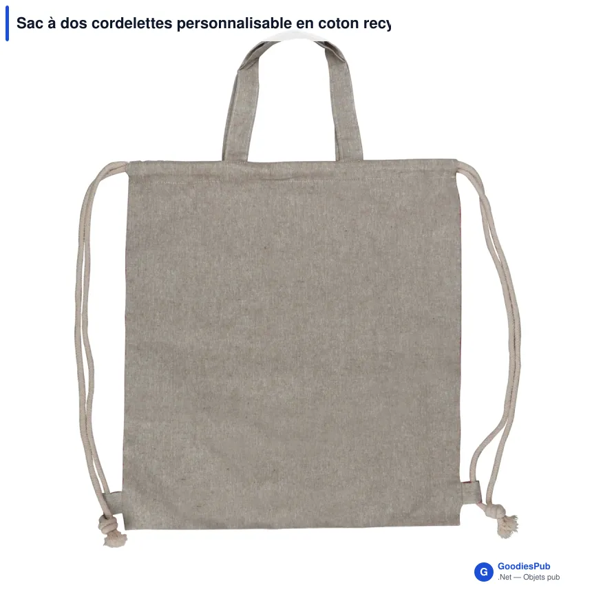 Sac à dos cordelettes personnalisable en coton recyclé 38x42 cm avec logo - Recyclé - Image 4