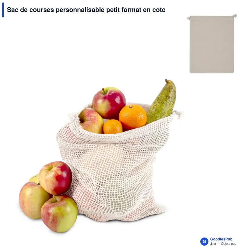 Sac de courses personnalisable petit format en coton OEKO-TEX® avec logo - Écru - Image 1