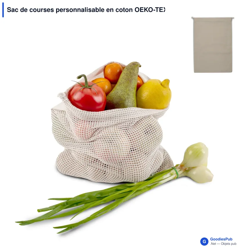 Sac de courses personnalisable en coton OEKO-TEX® 30x40 cm avec logo - Écru - Image 1