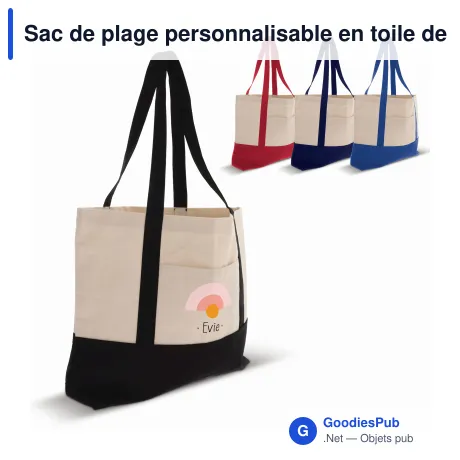 Sac de plage personnalisable en toile de coton OEKO-TEX® 280 g/m² avec logo - Plage