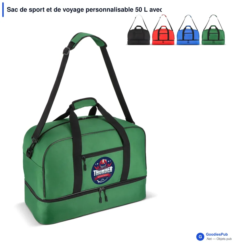 Sac de sport et de voyage personnalisable 50 L avec logo - R-PET 600D - Image 1