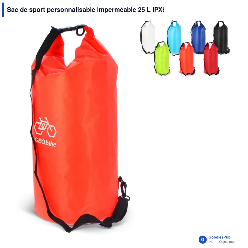 Sac de sport personnalisable imperméable 25 L IPX6 avec logo - Ripstop - Image 1