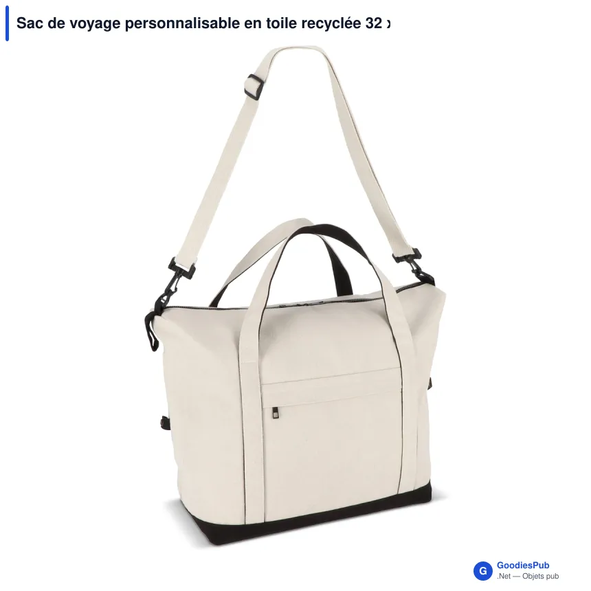Sac de voyage personnalisable en toile recyclée 32 x 60 cm avec logo - InSideOut Reuuz - Image 2