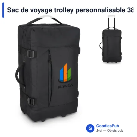 Sac de voyage trolley personnalisable 38 L en PVC avec logo - Noir